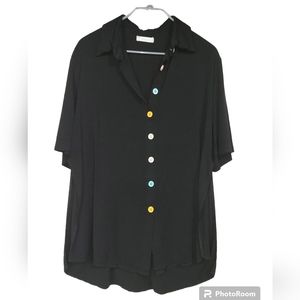 Manaca Button Down Black Blouse with Multi Coloured Buttons